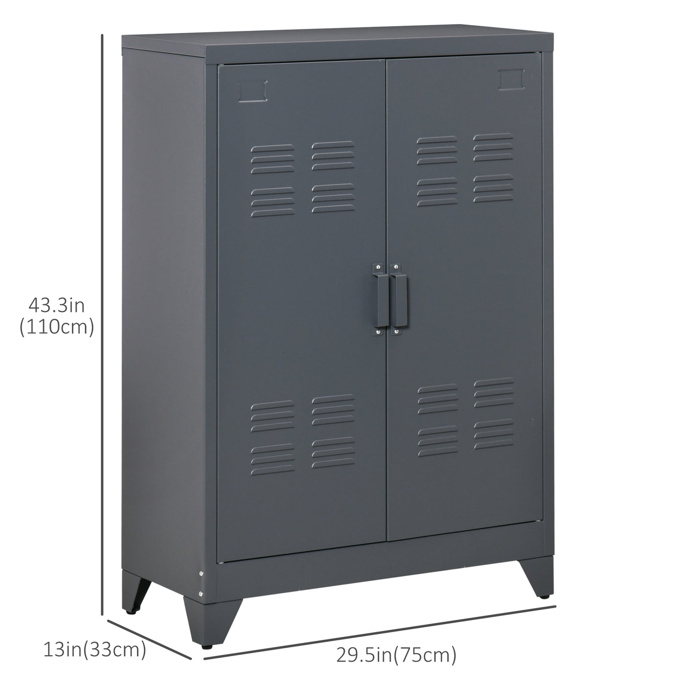 Metal Storage Cabinet, Industrial Sideboard Buffet Cabinet with 2 Louvered Doors, Adjustable Shelves, Grey