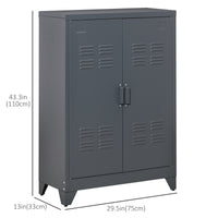 Metal Storage Cabinet, Industrial Sideboard Buffet Cabinet with 2 Louvered Doors, Adjustable Shelves, Grey