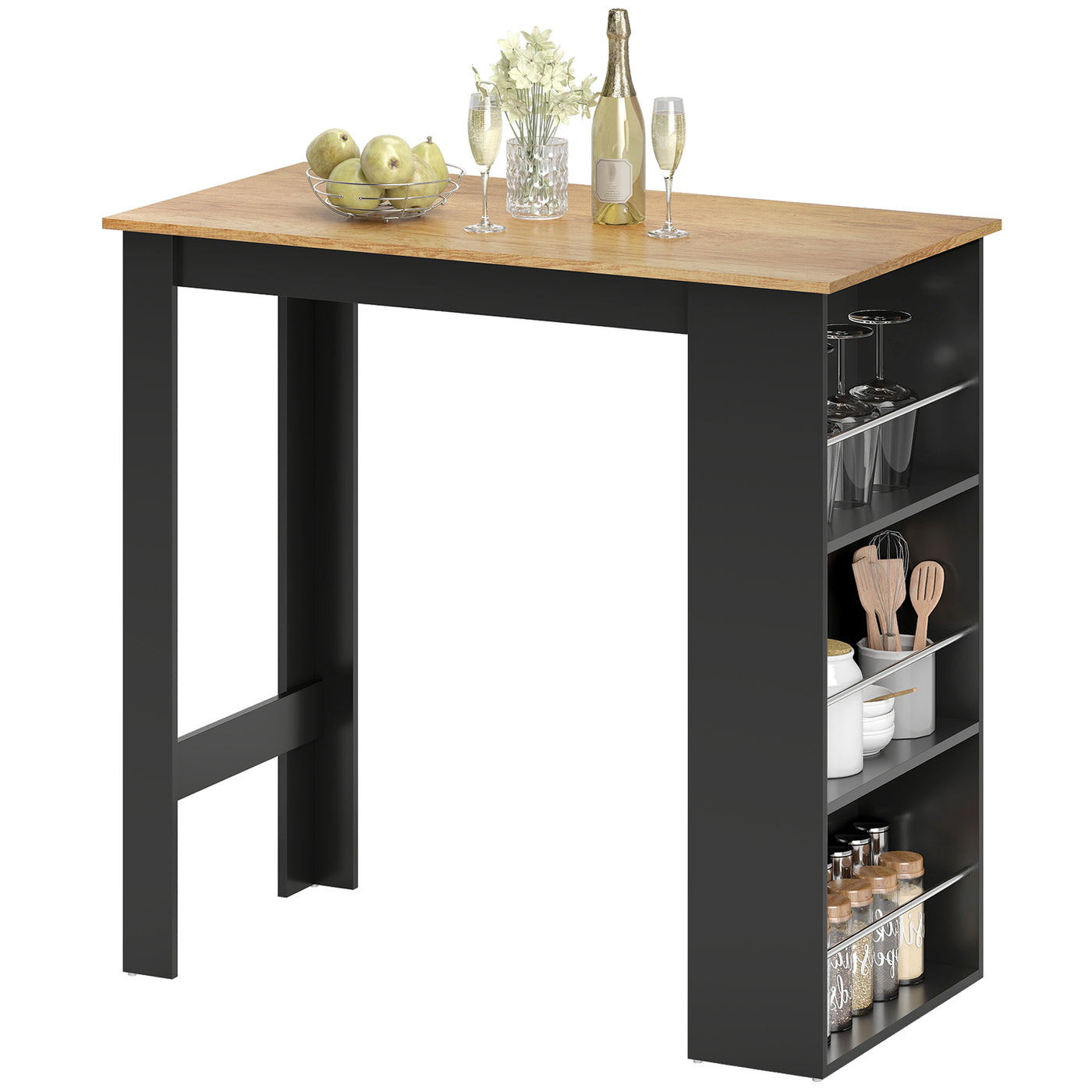 Modern Bar Table, Counter Height Dining Table with 3 Storage Shelves for Kitchen, Dining Room, Living Room, Walnut