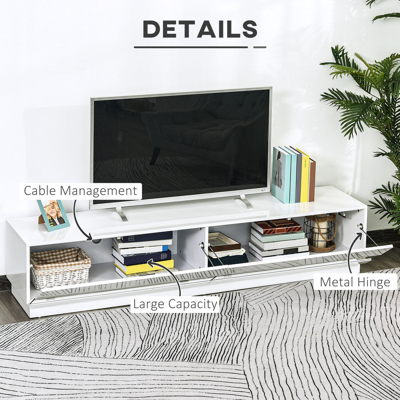 Lighted TV Stand for TVs up to 75", TV Cabinet with Storage for Living Room, High Gloss White