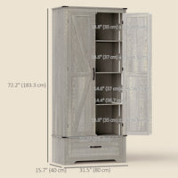 72" Farmhouse Pantry Cabinet with Adjustable Shelves, Kitchen Pantry Cabinet with 2 Doors, Distressed Light Grey