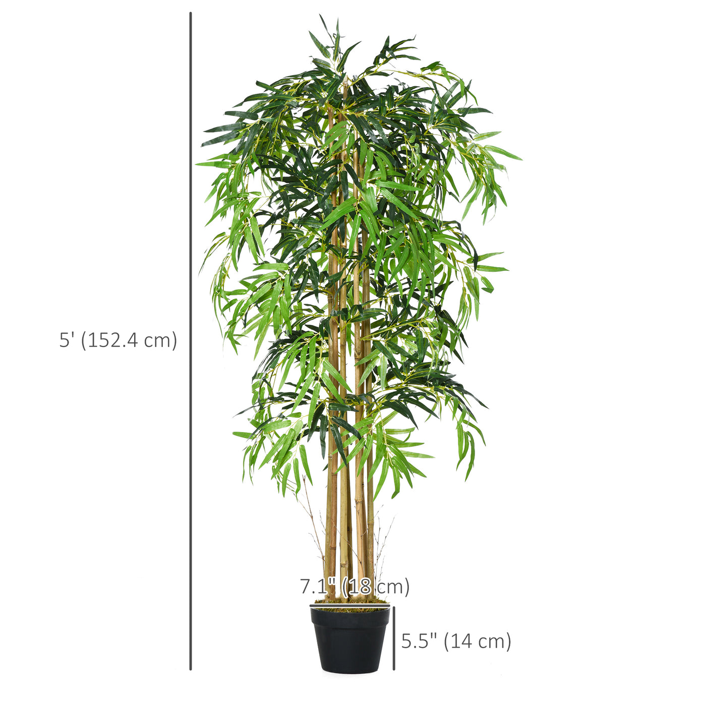 5FT Artificial Bamboo Tree, Fake Plant with 1095 Leaves, Greenery Plant in Nursery Pot for Indoor, Green