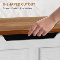 39.4 Inches Storage Chest, Storage Trunk with 2 Safety Hinges for Living Room, Brown and White Wood Grain