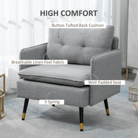 Accent Chair, Upholstered Armchair with Tufted Back Cushion and Steel Legs for Living Room, Bedroom, Grey