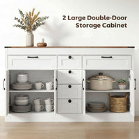 Sideboard Buffet Cabinet, 55" Farmhouse Kitchen Cabinet with 4 Barn Doors, 6 Drawers and 2 Adjustable Shelves, White