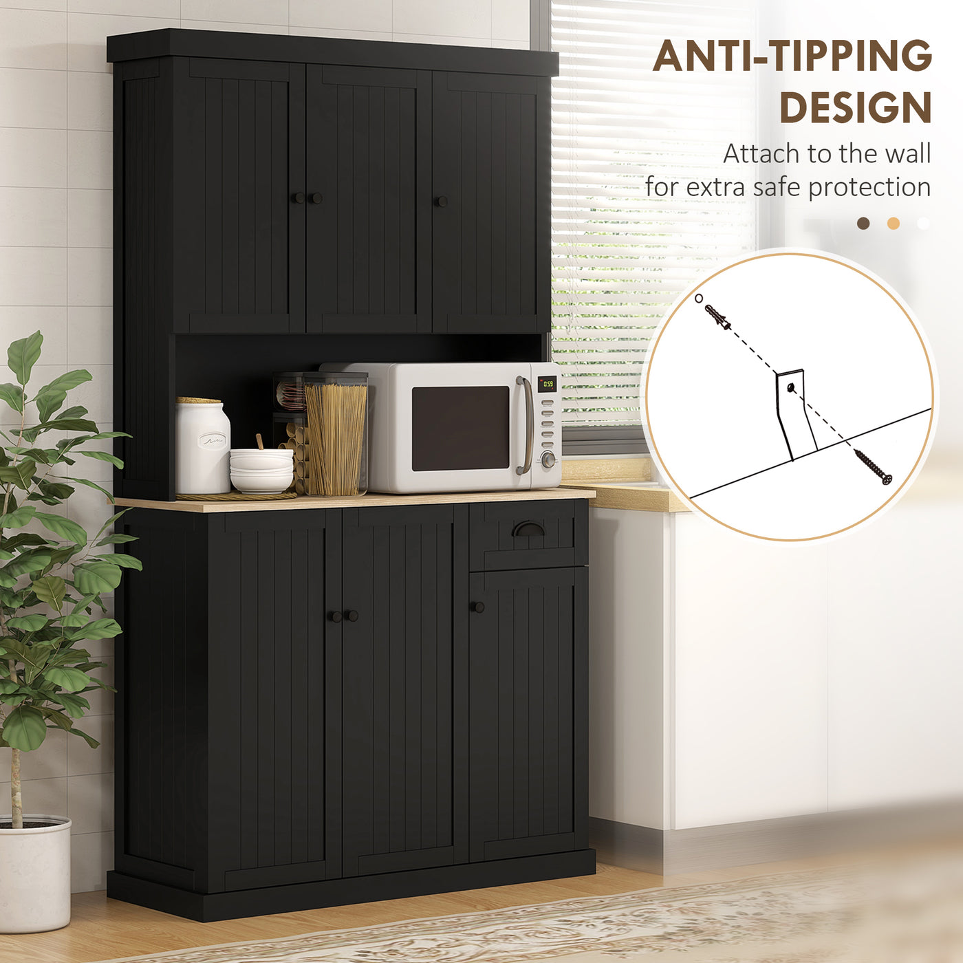 71" Kitchen Pantry Buffet with Hutch Storage Cabinet Microwave Oven Stand with Drawer, Black
