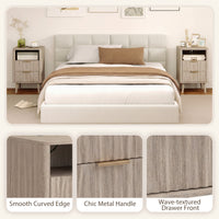 Nightstands Set of 2, Modern Bedside Tables with Charging Station, 2 Drawers and Open Shelf, Grey