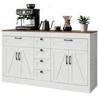 Sideboard Buffet Cabinet, 55" Farmhouse Kitchen Cabinet with 4 Barn Doors, 6 Drawers and 2 Adjustable Shelves, White