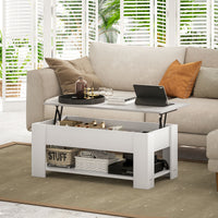 Lift Top Coffee Table with Hidden Storage Compartment and Open Shelf, Center Table for Living Room, White