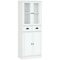 61" Kitchen Pantry Cabinet, Freestanding Farmhouse Buffet Storage Cabinet with Soft Close Glass Doors and Adjustable Shelves, White