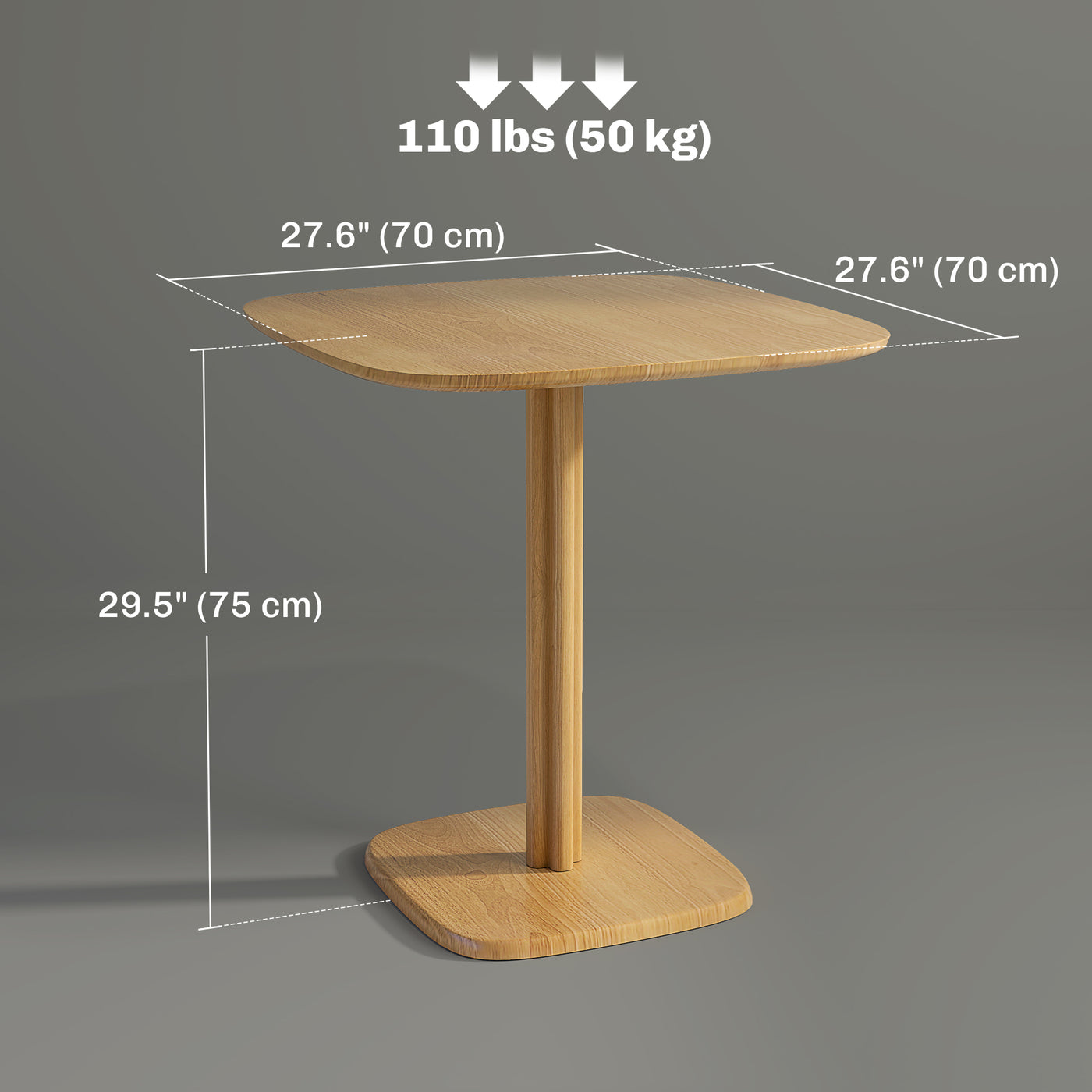 Dining Table for 4 People - Modern Kitchen Table with Wood-Effect Top, 27.6" x 27.6", Natural Wood
