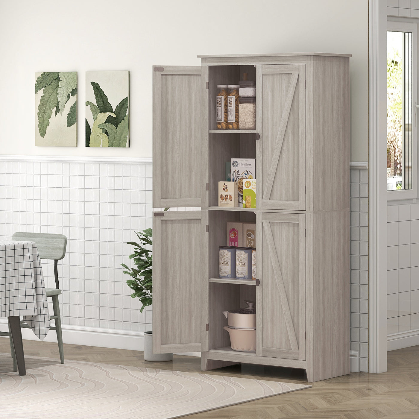 72" Freestanding Storage Cabinet, Kitchen Pantry Cabinet with Doors and Shelves for Dining Room, Grey