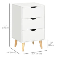 Bedside Table, Modern Nightstand with 3 Drawers, Side End Table with Wood Legs for Living Room, Bedroom, White