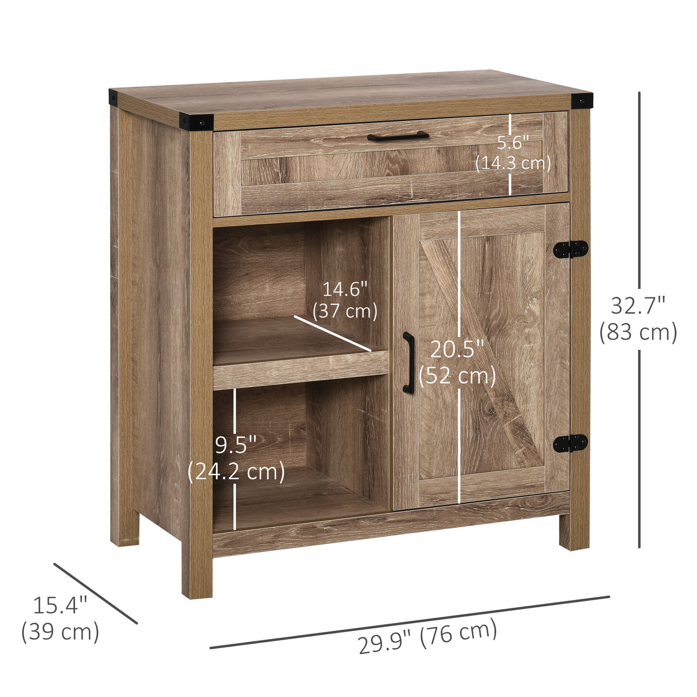 Rustic Barn Door Storage Cabinet Modern Farmhouse Buffet Sideboard for Kitchen and Dining Room, Light Oak