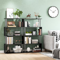 5-Tiers Geometric Wooden Bookcase S-Shaped Storage Bookshelf Display with Metal Frame for Living Room, Bedroom, Home Office, Black