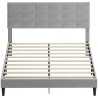 Queen Size Bed Frame with Upholstered Headboard, Modern Platform Bed Frame with Wood Slats, 1100 lbs Capacity, Grey