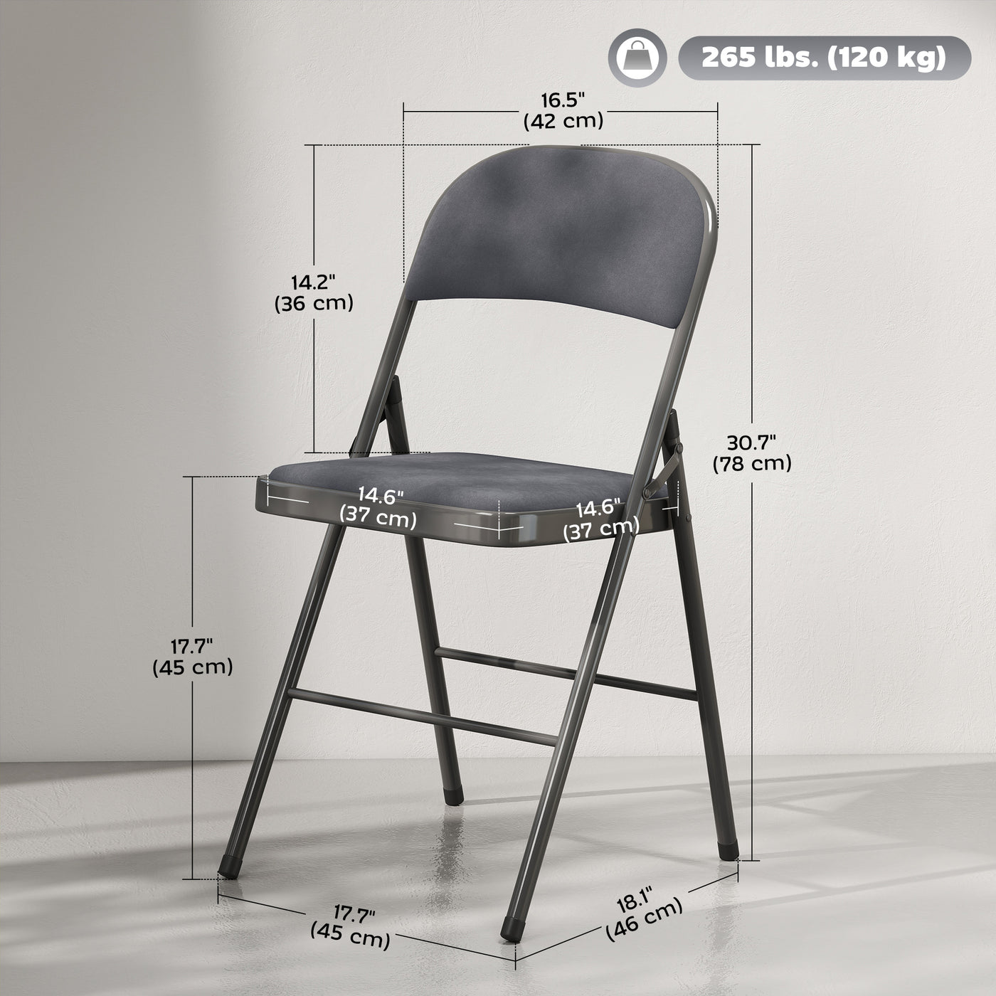 4 Pack Folding Chairs with Padded Seats, Velvet Portable Party Chairs with Steel Frame, Dark Grey