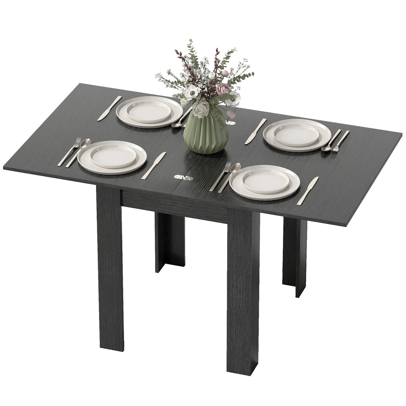 55" Extendable Dining Table for 4-6 Person, Kitchen Table with PU Handle and Felt Pads for Small Spaces, Black