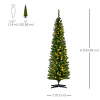 6' Pre Lit Artificial Pencil Christmas Trees, Xmas Tree with Realistic Branches and Warm White LED Lights, Green