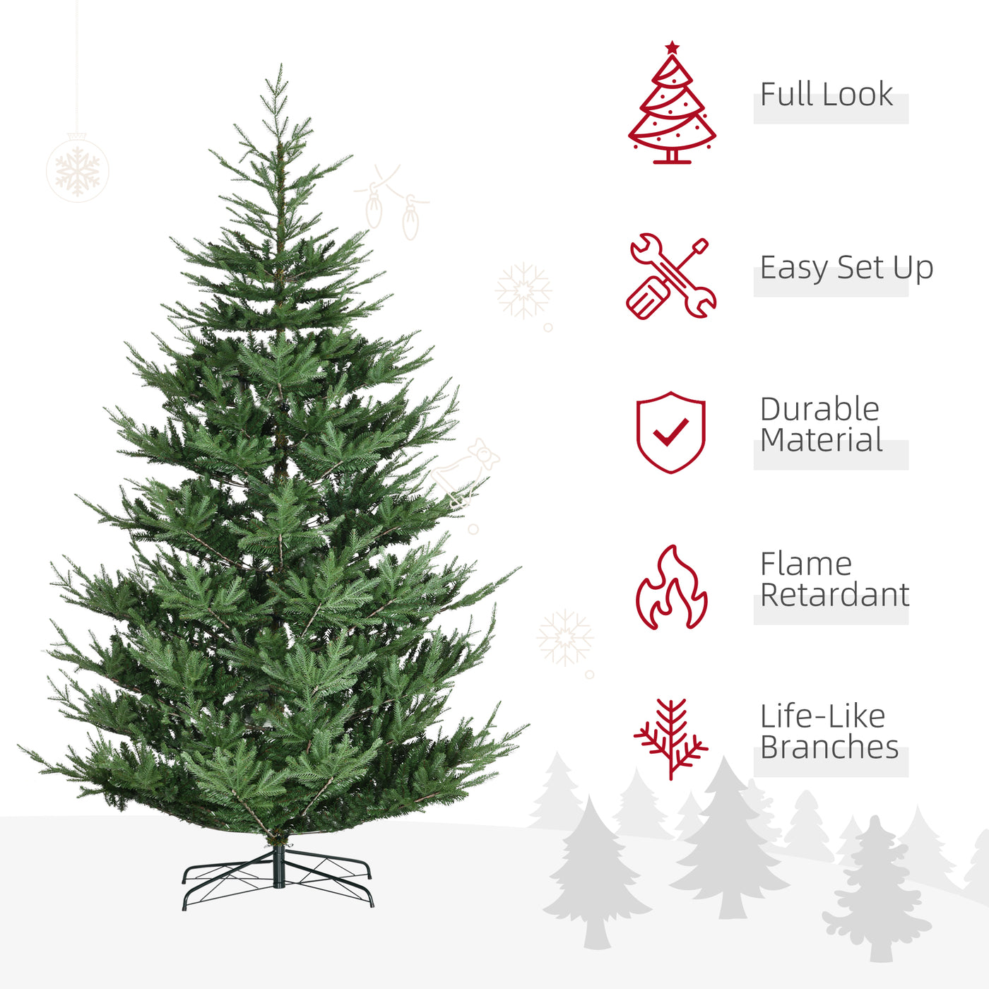 9ft Artificial Christmas Tree with Metal Base, Xmas Tree