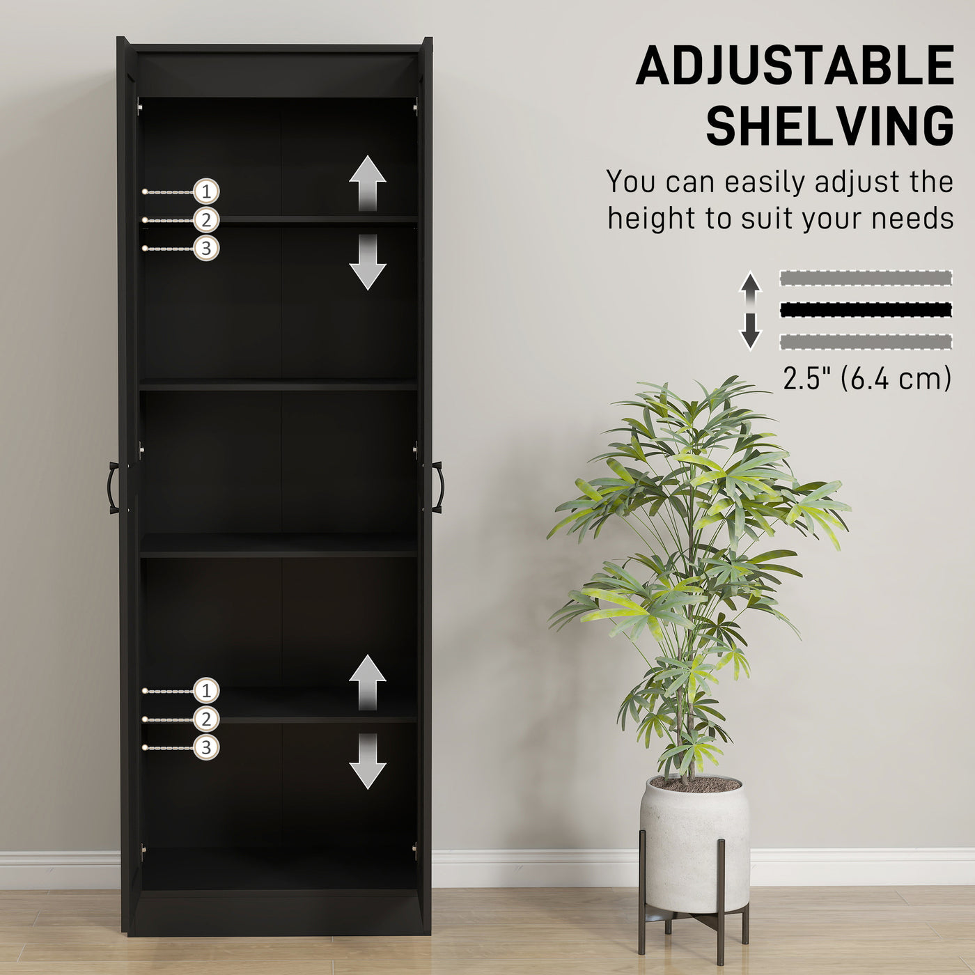 69" Tall Pantry Cabinet with Adjustable Shelves, Modern Kitchen Pantry Cabinet with Soft Close Doors, Black