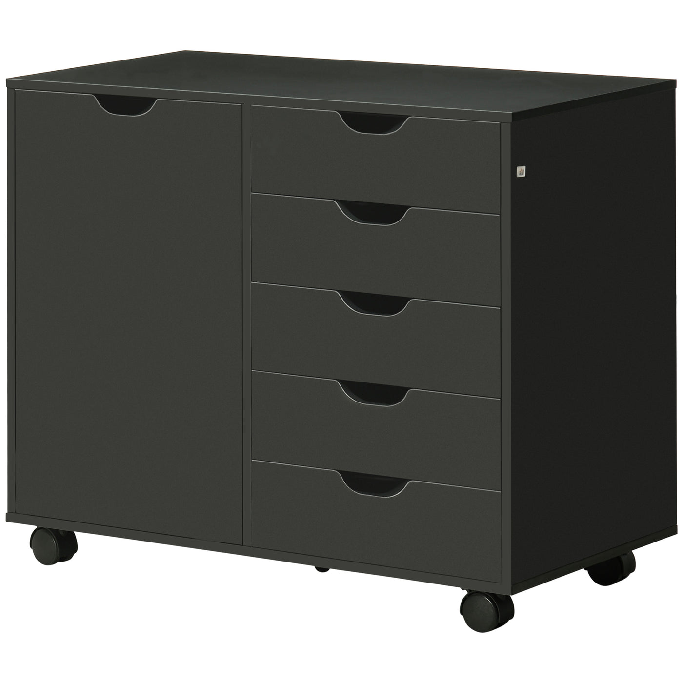 Lateral Filing Cabinet, 5-Drawers File Cabinet with Door and Adjustable Shelf, Mobile Office Storage Cabinet on Wheels, Printer Stand for Home Office, Black