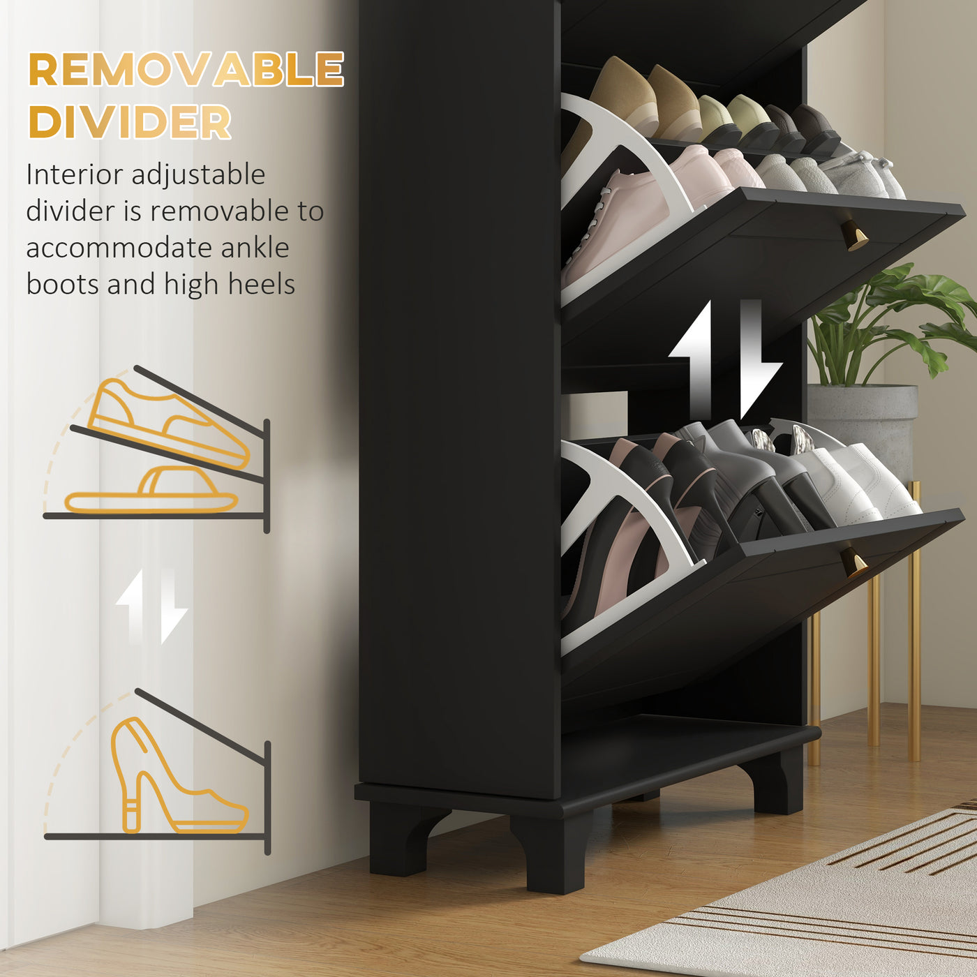 Narrow Shoe Storage with 3 Flip Drawers and Adjustable Shelves, Shoe Cabinet Organizer for 12 Pairs of Shoes, Black