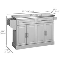Stainless Steel Kitchen Island with Storage and Stainless Steel Top, Kitchen Trolley with Drawers, Cabinets, Towel Rack, Grey