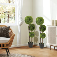 45 Inch Potted Fake Plant Set of 2, Artificial Boxwood Topiary Tree, Triple Ball Tree for Indoor and Outdoor, Green