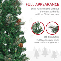 6.5ft Pencil Christmas Tree, Artificial Christmas with Pine Needles, Realistic Branches, Pine Cones, Metal Base, Green