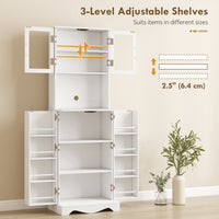 71" Kitchen Pantry Cabinet, Freestanding Kitchen Hutch with 8 Door Shelves, Adjustable Shelf and Acrylic Doors, White