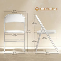 Set of 6 Metal Foldable Chairs, PU Leather Padded Folding Chairs with Cushion Seat and Open Back for Indoor, White