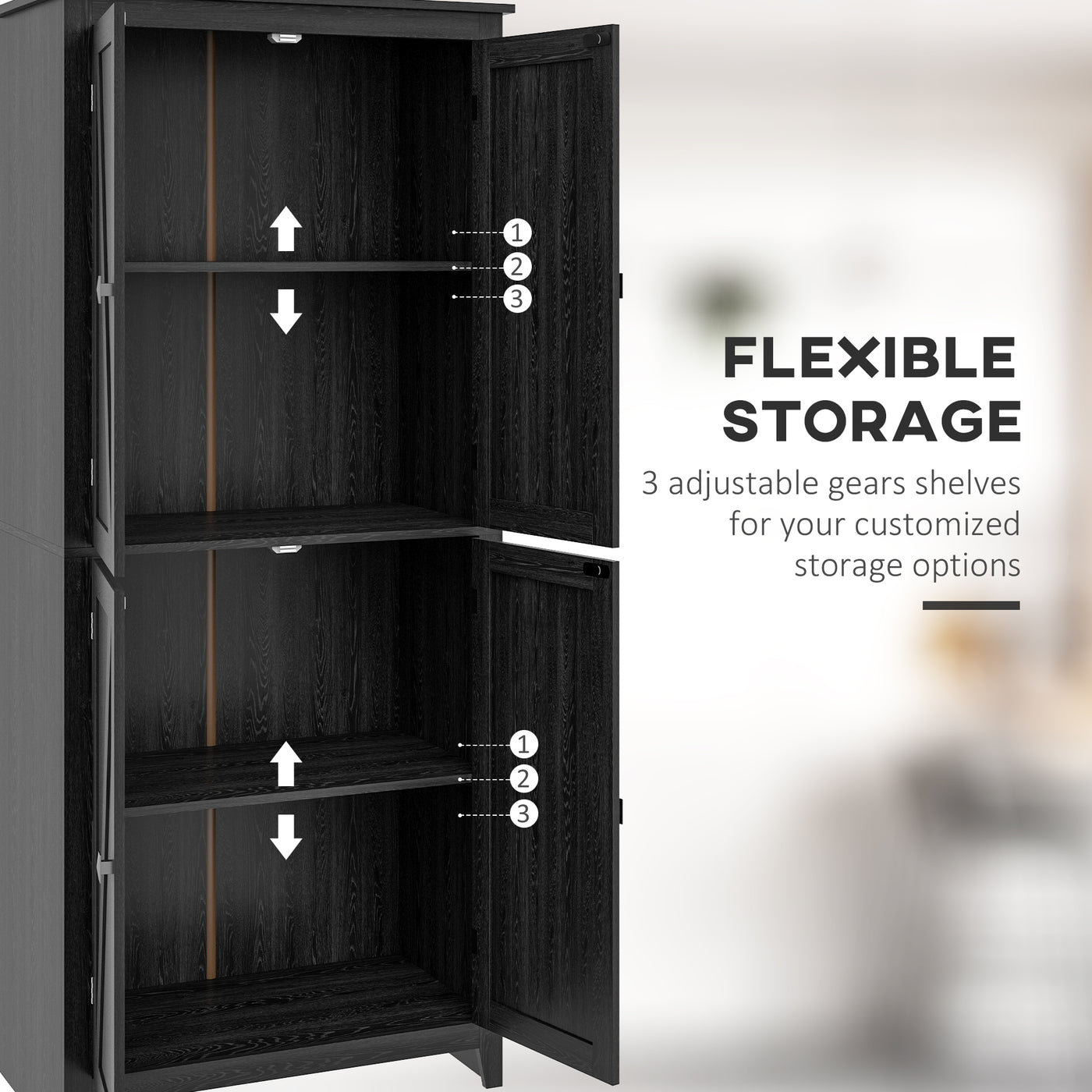 72" Freestanding Storage Cabinet, Kitchen Pantry Cabinet with Doors and Shelves for Dining Room, Black