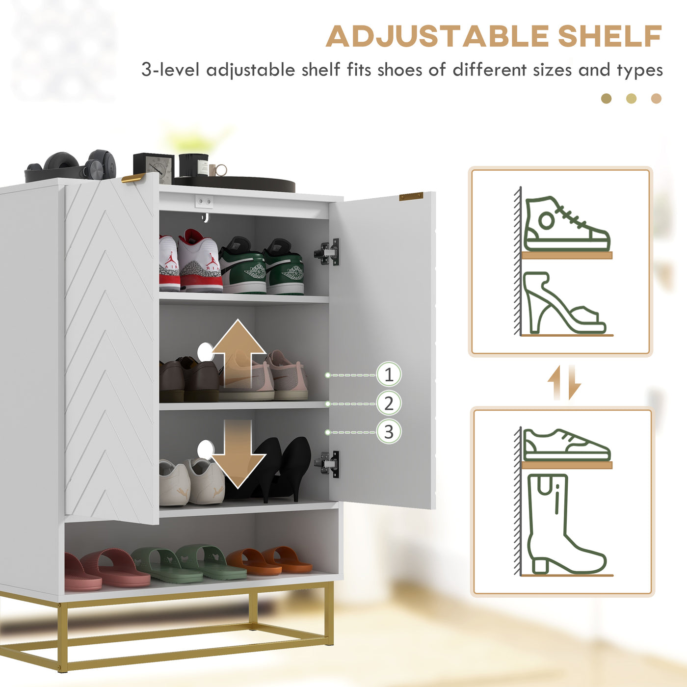 Entryway Shoe Cabinet, Shoe Storage Cabinet with Adjustable Shelf for 12 Pairs of Shoes, White