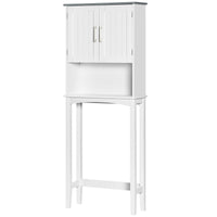 Modern Over The Toilet Storage Cabinet, Double Door Over Toilet Bathroom Organizer with Adjustable Shelf and Open Shelf, Space Saver, White