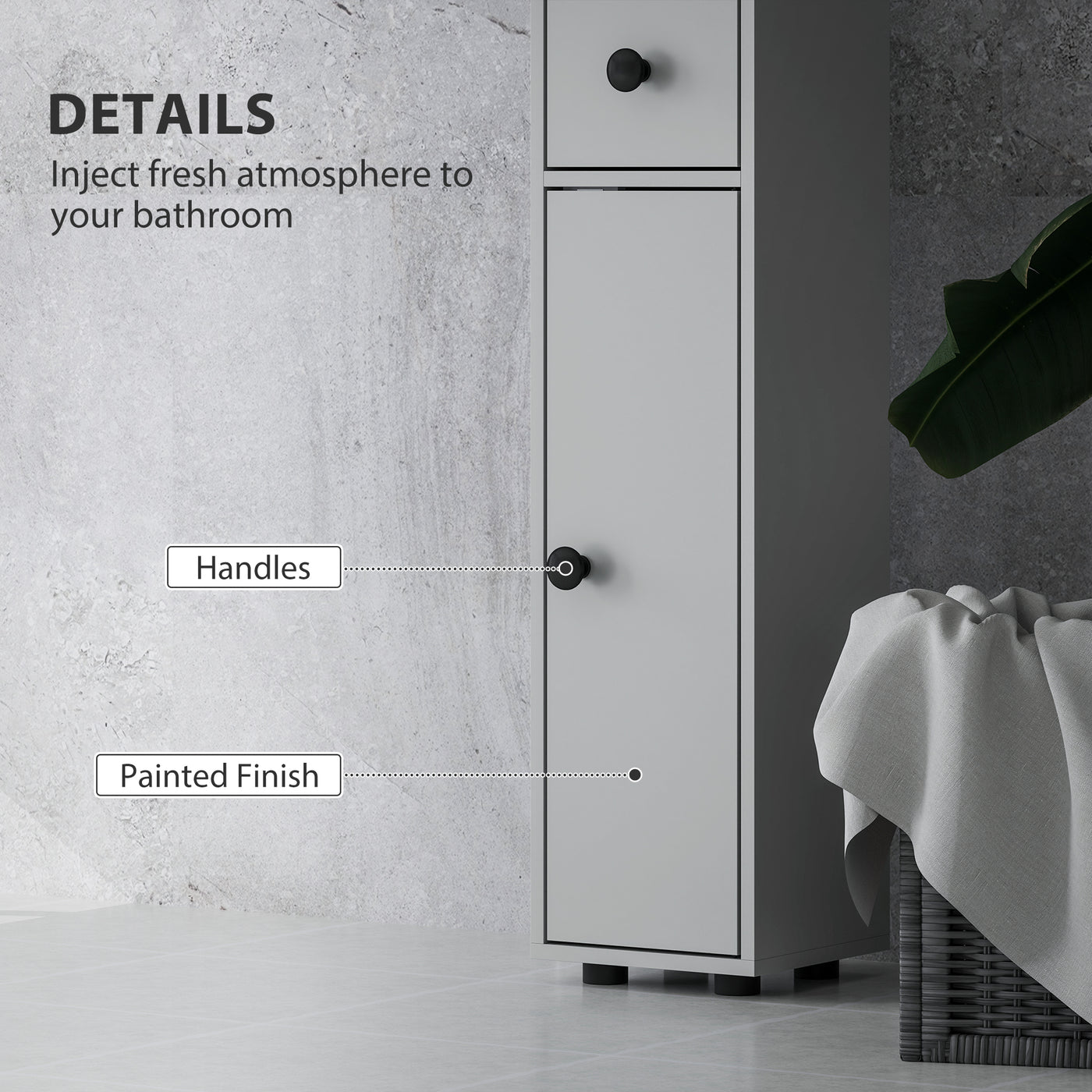 71" Tall Bathroom Cabinet, Narrow Toilet Paper Cabinet with Open Shelves, 2 Door Cabinets, Adjustable Shelves, Grey