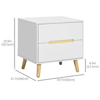 Nightstand, Bedside Table with 2 Drawers, Modern Side End Table with Solid Wood Legs for Bedroom, White