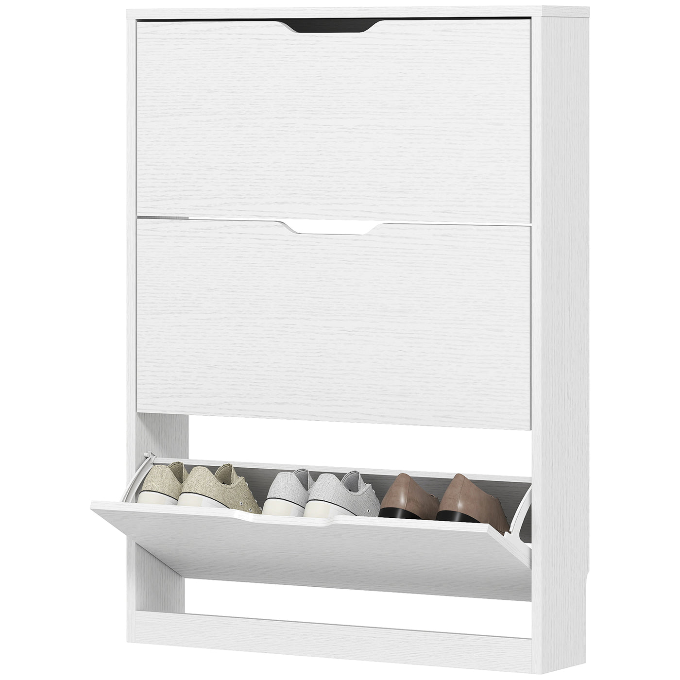 Narrow Shoe Storage Cabinet, Shoe Cabinet with 3 Flip Drawers, 31.5" W x 6.7" D x 42.5" H, White
