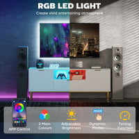 Modern TV Console for TVs up to 60 Inch, Entertainment Center with Smart RGB LED Lights and Soft Close Doors, White