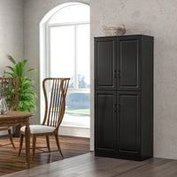 71" Freestanding Kitchen Pantry Cabinet, Storage Cabinet with 4 Hinged Doors and Adjustable Shelves, Black