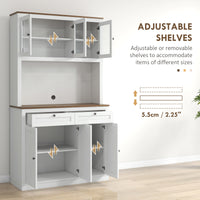 71" Pantry Cabinet with Microwave Space, Buffet with Hutch, 2 Drawers, Adjustable Shelves and Glass Doors, White