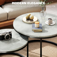 Modern Coffee Table Set of 2, Nesting Side Tables w/ Metal Base for Living Room Bedroom Office Marble Grey