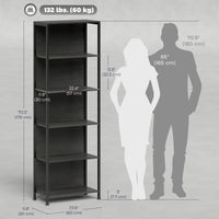 5-Tier Bookshelf, Freestanding Bookcase with LED Lights and Metal Frame for Living Room, Bedroom, Home Office, Black