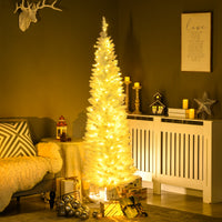 6' Pre Lit Artificial Pencil Christmas Trees, Xmas Tree with Realistic Branches and Warm White LED Lights, White