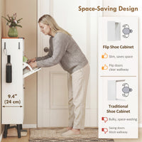 Shoe Storage Cabinet with 2 Flip Drawers, Farmhouse Narrow Shoe Cabinet, Holds Up to 16 Pairs, White
