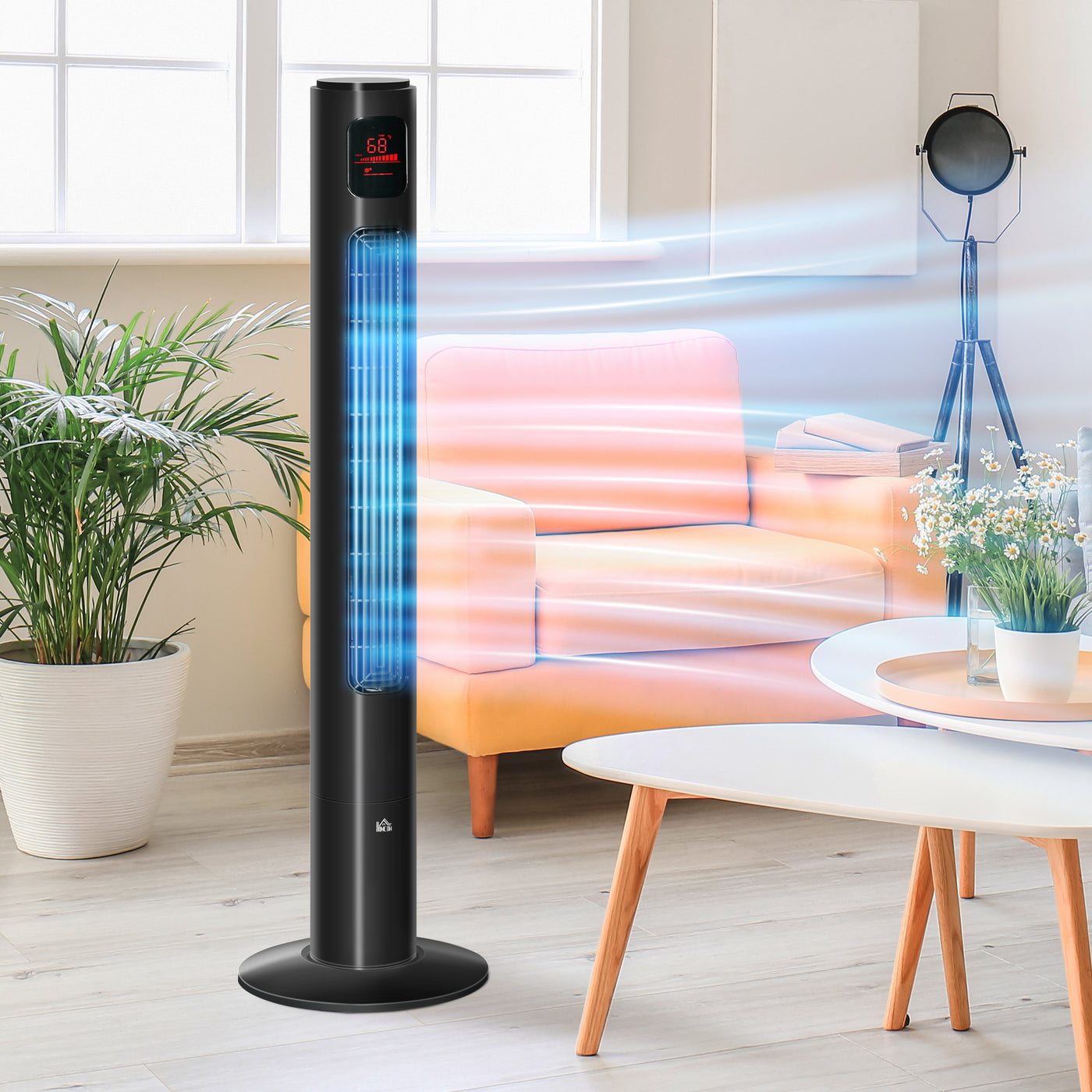 Freestanding Tower Fan Cooling for Home Bedroom with Oscillating, 3 Speed, 12h Timer, LED Sensor Panel, Remote Controller, Black