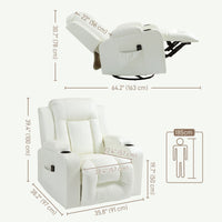 Swivel Massage Recliner Sofa, Overstuffed Manual Reclining Sofa, PU Leather Rocking Chair with Side Pockets, Cup Holders, for Living Room, Nursery, Cream White