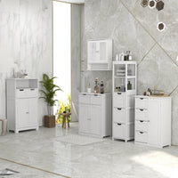 Narrow Bathroom Cabinet with 3 Drawers and 2 Tier Shelf, Tall Cupboard Freestanding Linen Tower, White