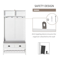 Coat Rack Shoe Bench, Hall Tree with Bench and Shoe Storage, Entryway Bench with 4 Hooks, 2 Drawers, 2 Shelves, White
