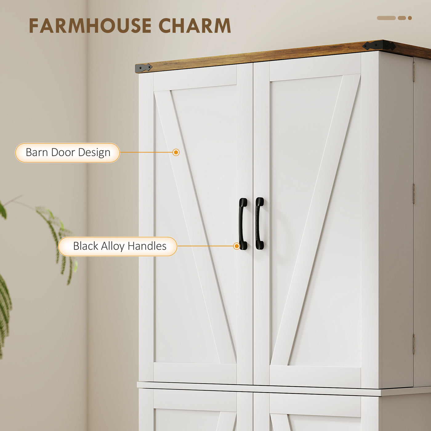 72" Kitchen Pantry Cabinet, Farmhouse Storage Cabinet with 4 Doors, Drawer, 8 Door Shelves and Adjustable Shelf, White